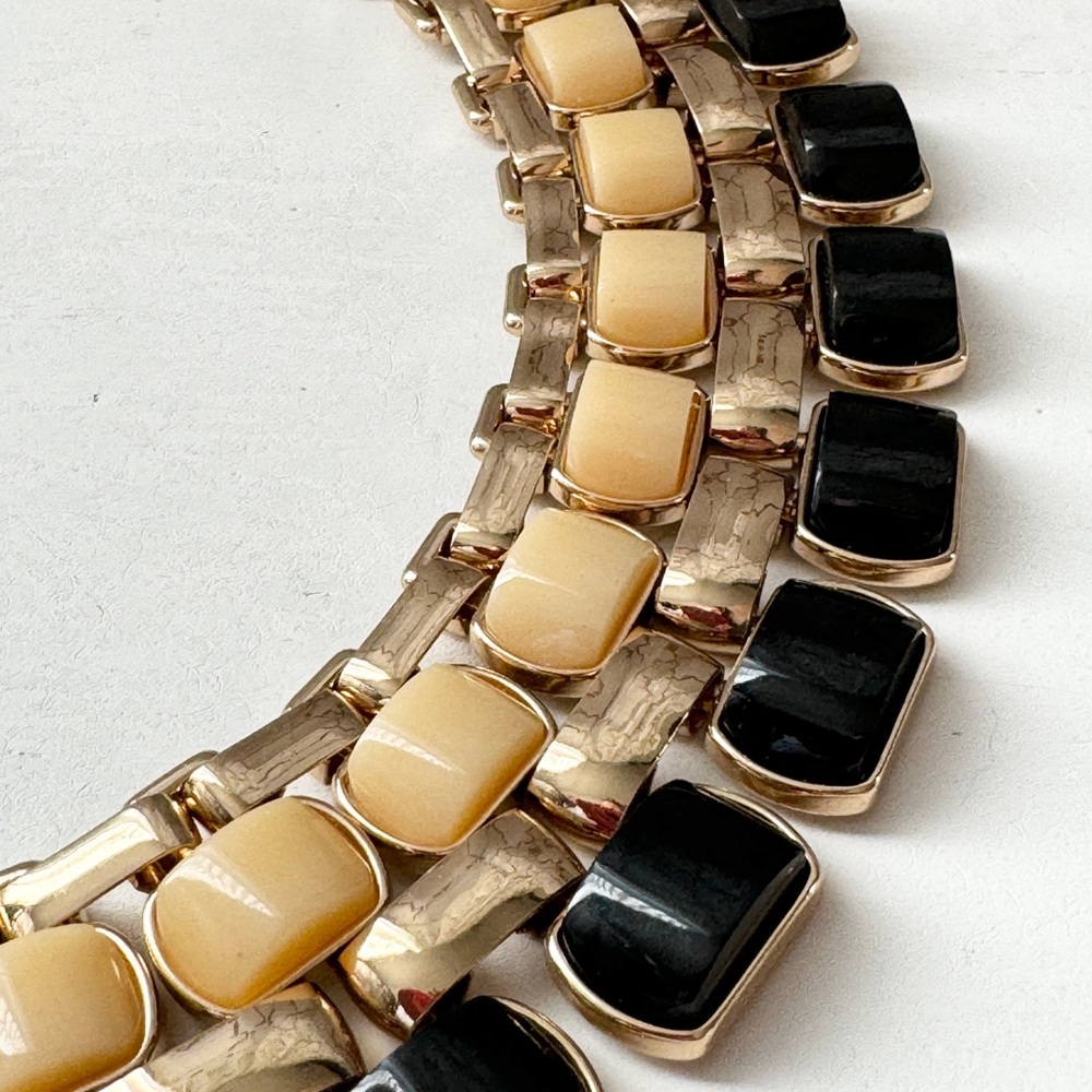 Retro The Limited Gold Tone with Black and Cream Lucite Statement Necklace - Picture 4 of 13